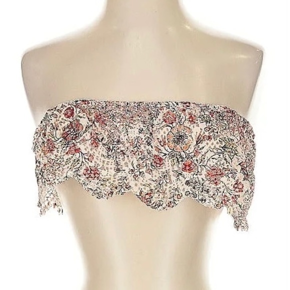 Victoria’s Secret Ivory Floral Scalloped Edge Tube Top Size Small - Picture 1 of 10
